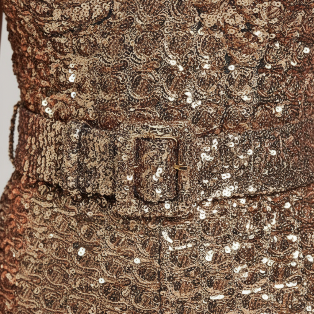 Tuta con paillettes, gambe larghe e spalline sottili da donna