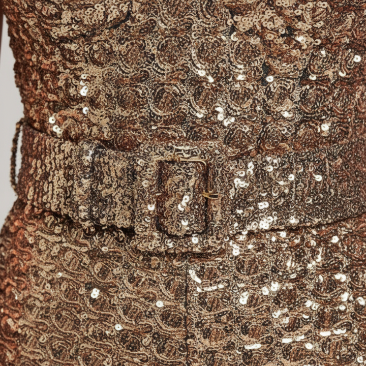 Tuta con paillettes, gambe larghe e spalline sottili da donna