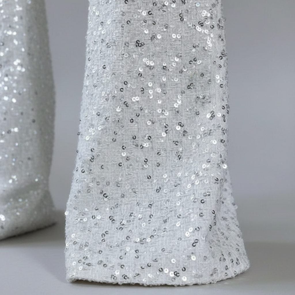 Tuta con paillettes, gambe larghe e spalline sottili da donna