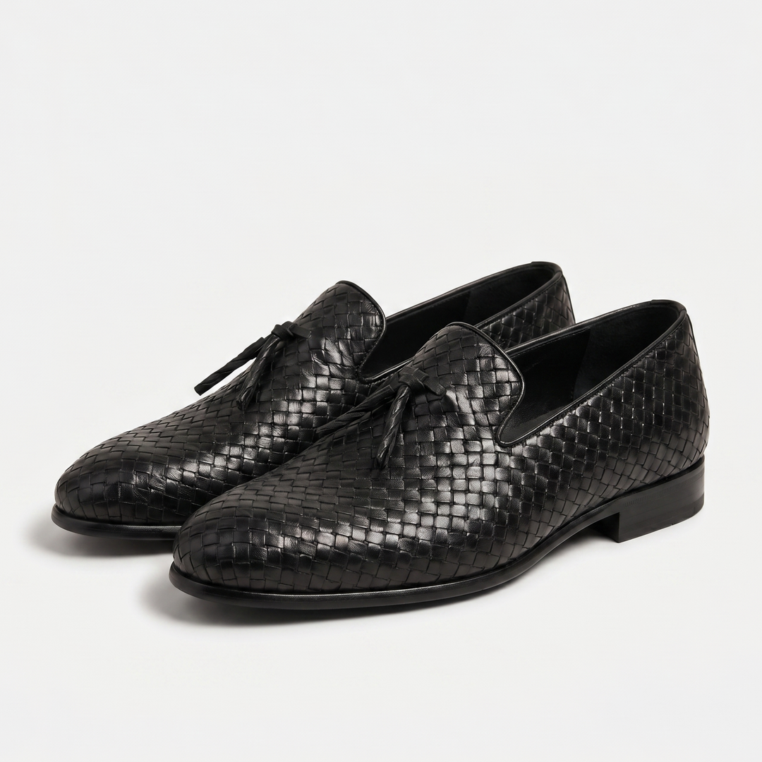 Pánské pletené slip-on mokasíny s třásňovým detailem