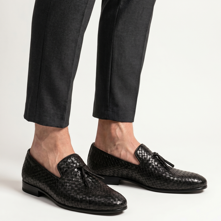 Pánské pletené slip-on mokasíny s třásňovým detailem