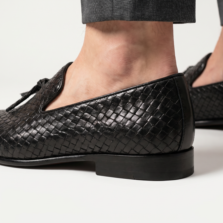 Pánské pletené slip-on mokasíny s třásňovým detailem