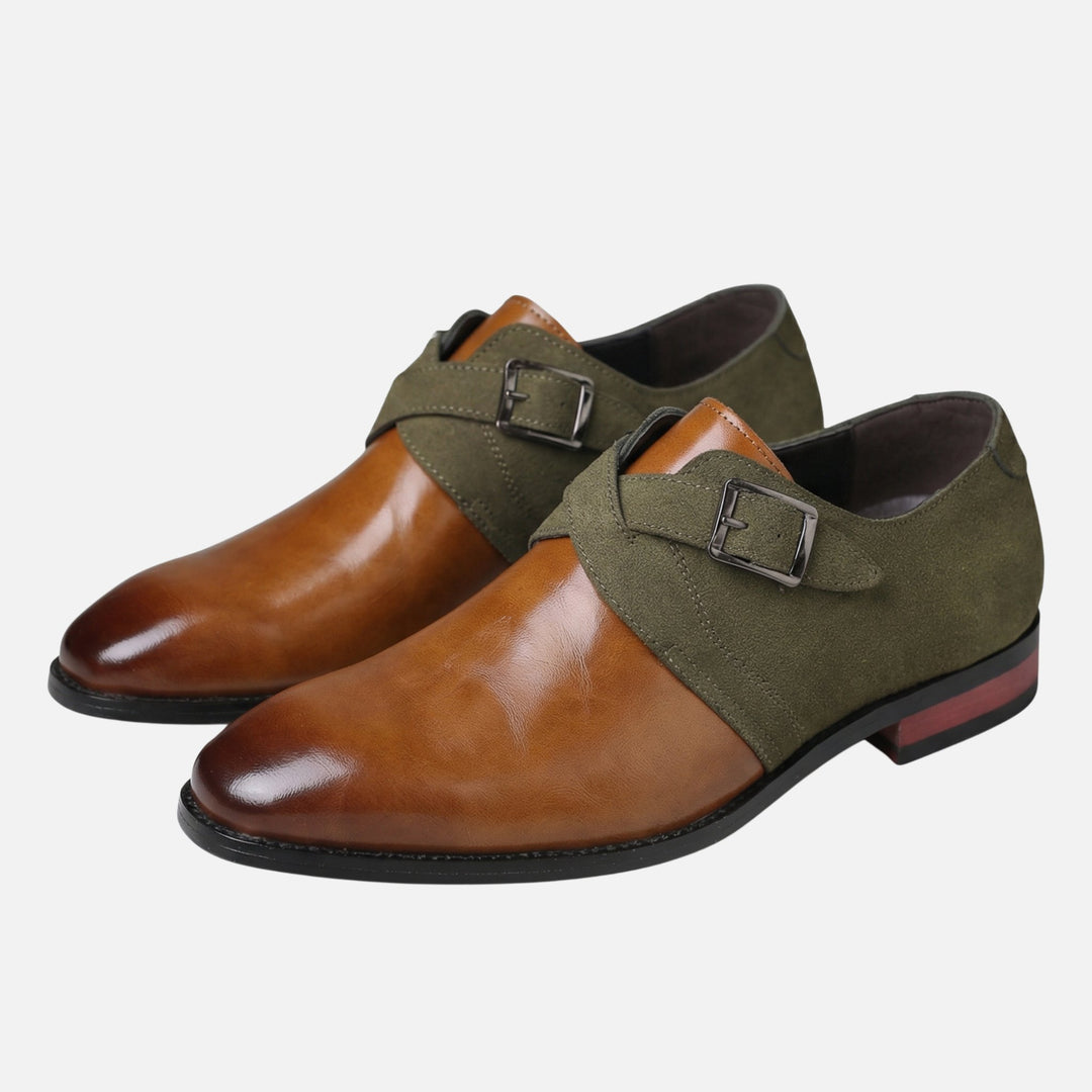 Two-Tone Leather Velour Monk Shoes for Men