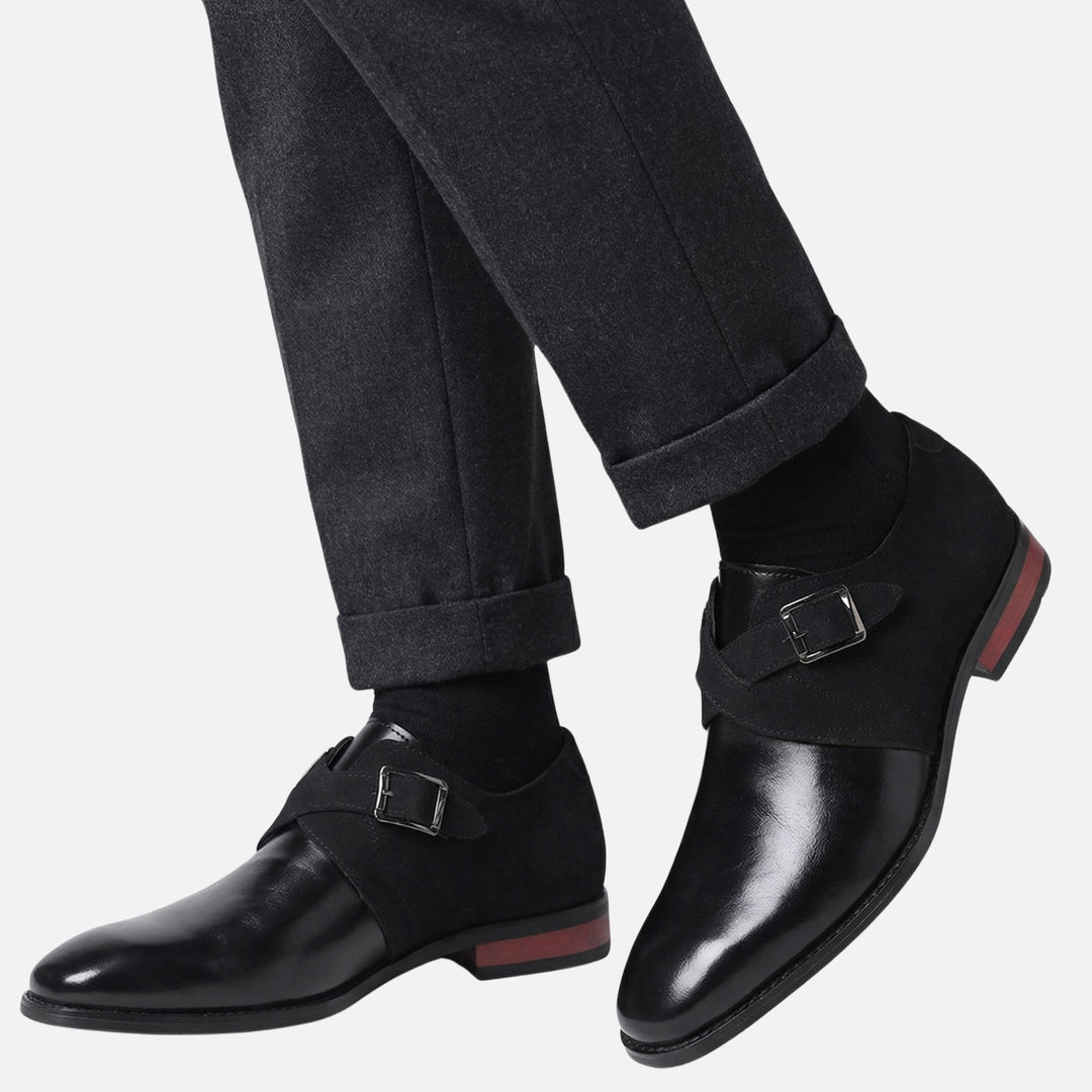 Two-Tone Leather Velour Monk Shoes for Men