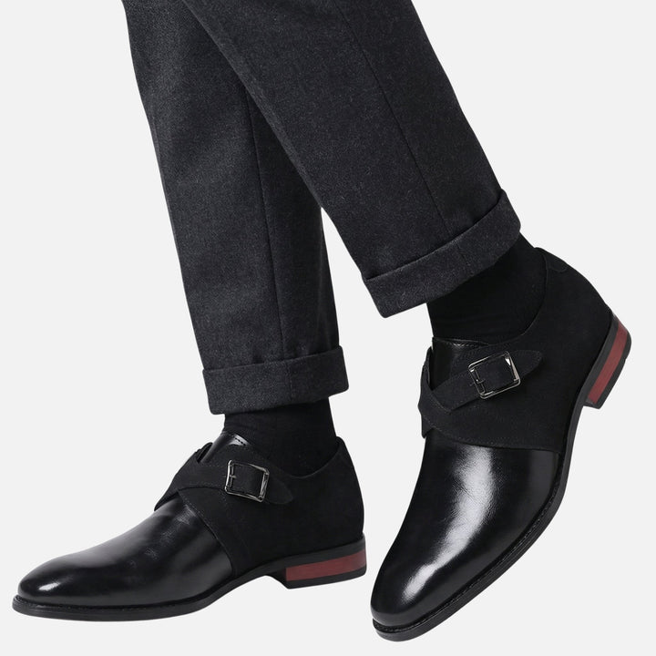 Two-Tone Leather Velour Monk Shoes for Men