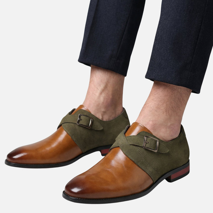 Two-Tone Leather Velour Monk Shoes for Men