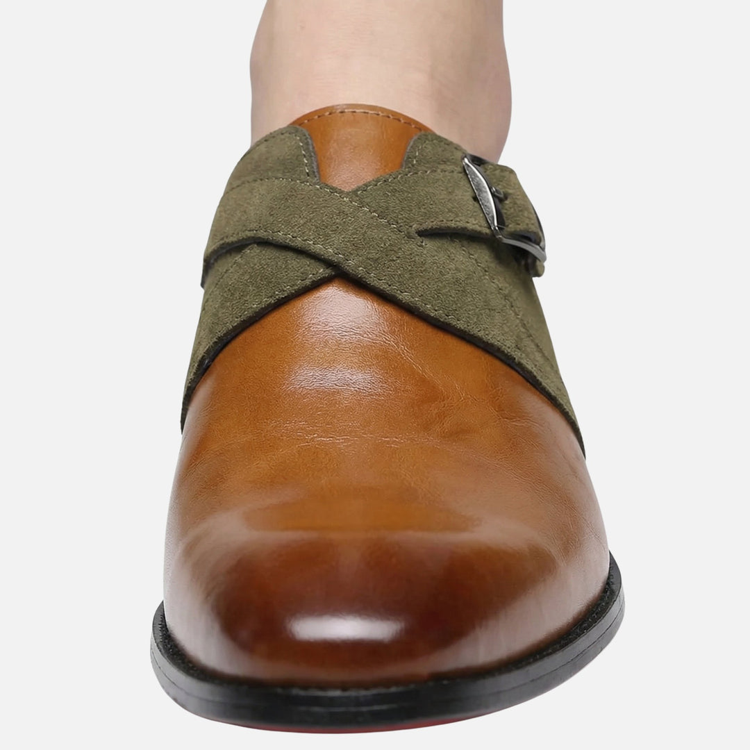Two-Tone Leather Velour Monk Shoes for Men