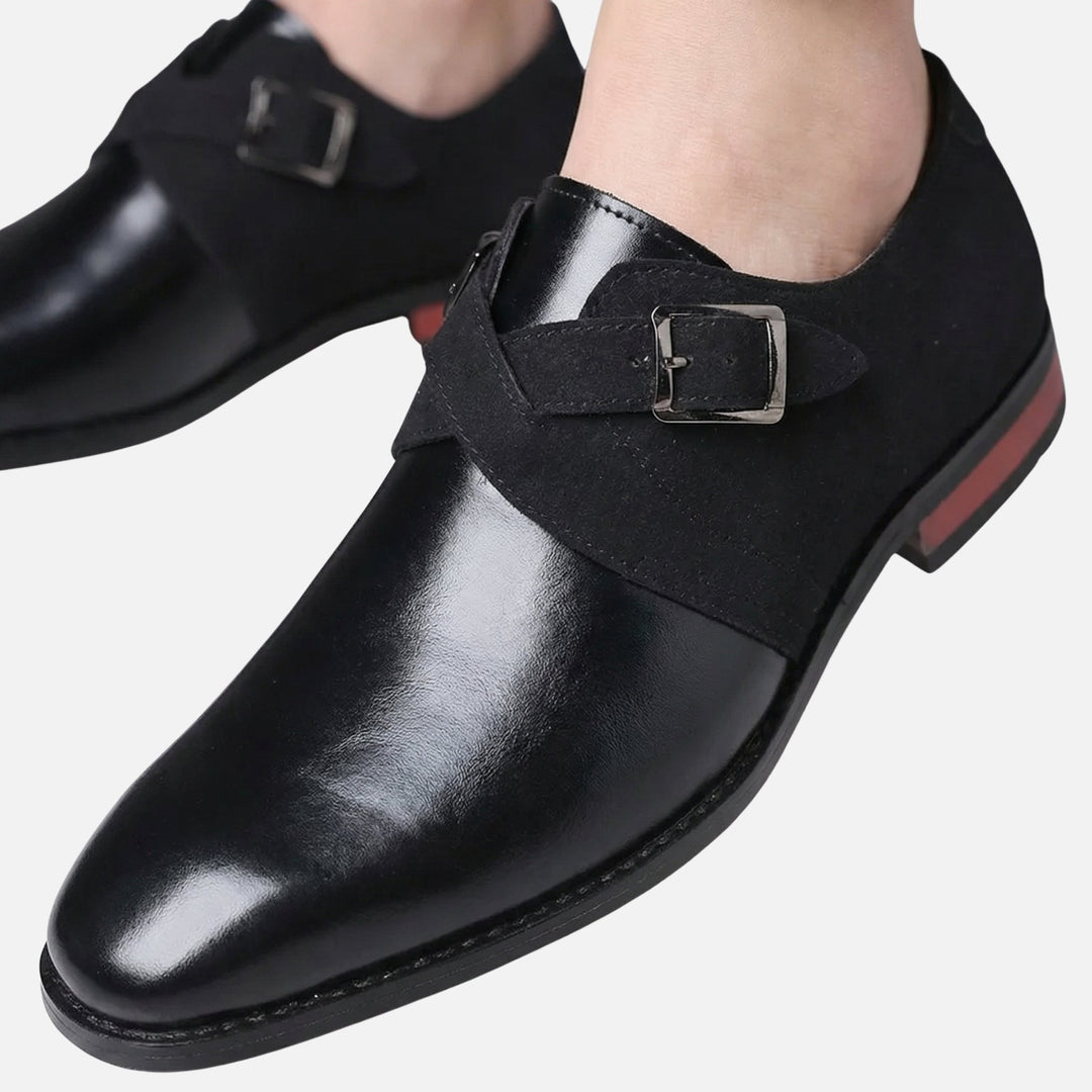Two-Tone Leather Velour Monk Shoes for Men
