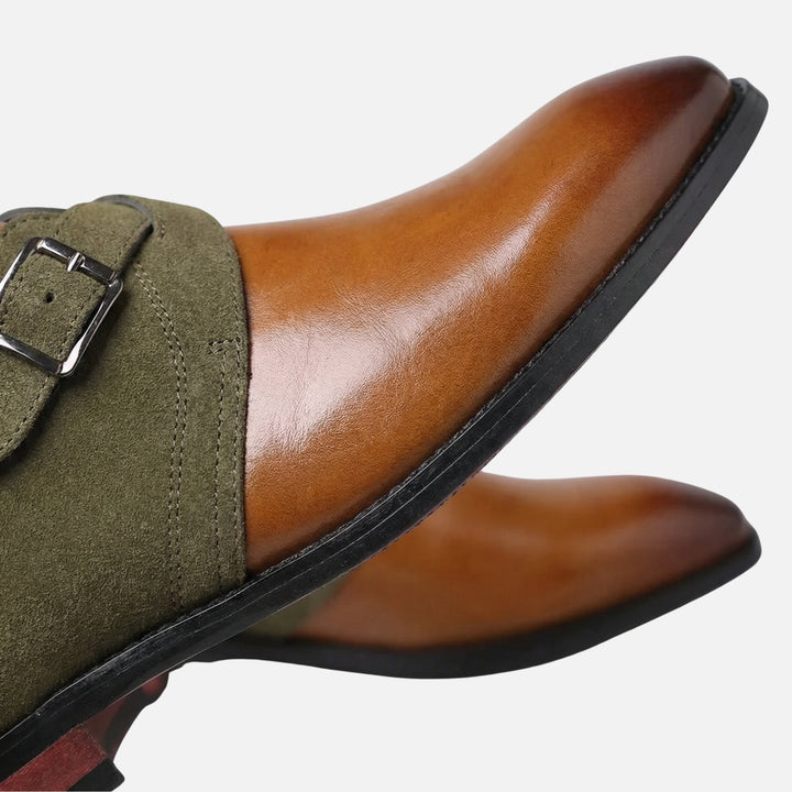 Two-Tone Leather Velour Monk Shoes for Men