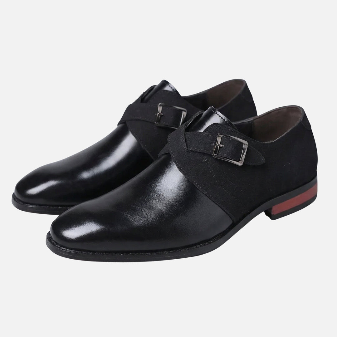 Two-Tone Leather Velour Monk Shoes for Men