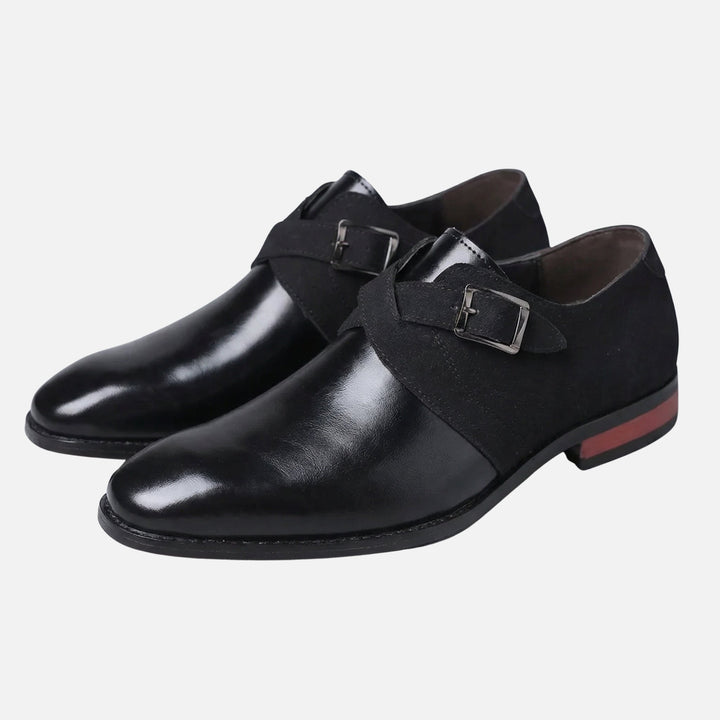 Two-Tone Leather Velour Monk Shoes for Men