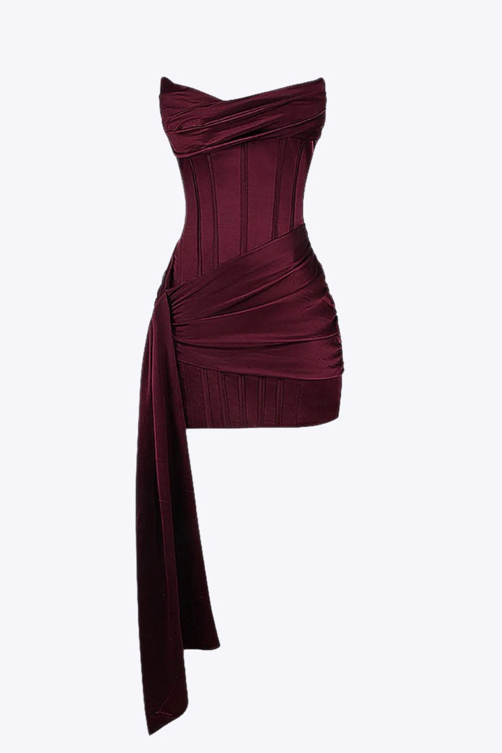 Vestido drapeado sin tirantes con dobladillo asimétrico para mujer