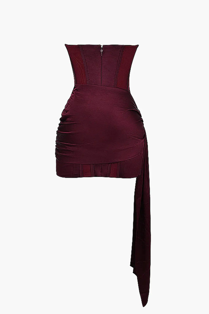 Vestido drapeado sin tirantes con dobladillo asimétrico para mujer