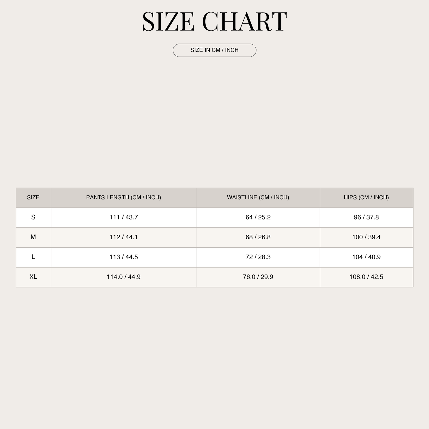 Pantaloni business a righe sottili con pieghe e gamba ampia da donna size chart