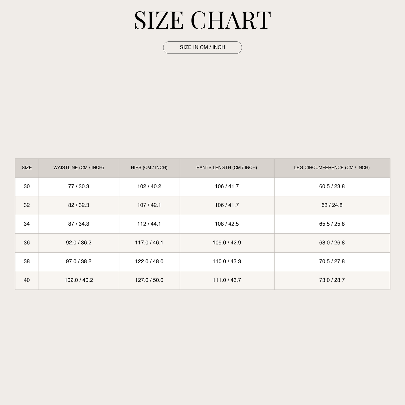 Linen pants with drawstring waistband for men size chart