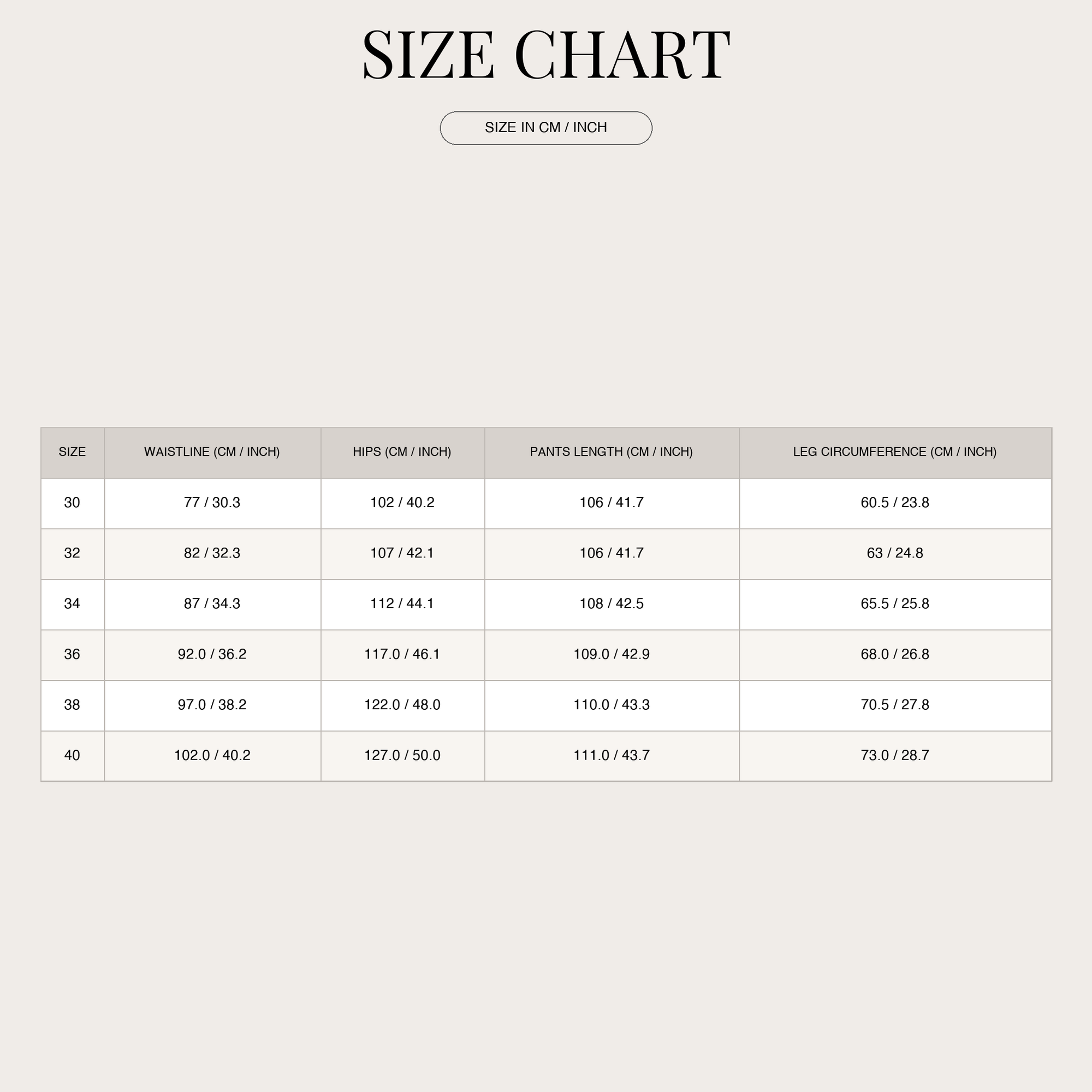 Size chart