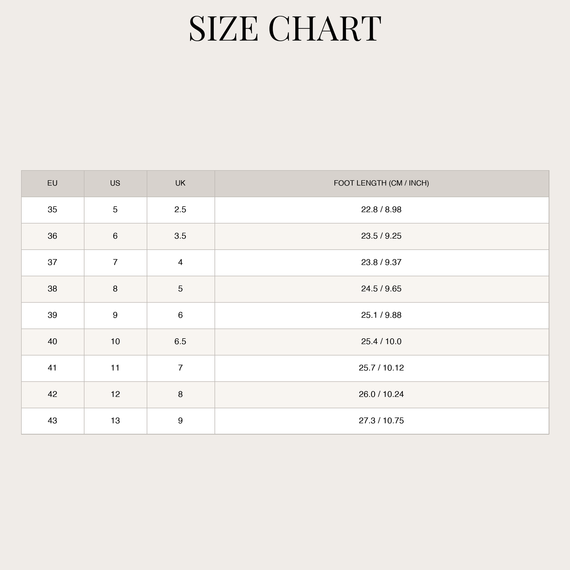 Size chart