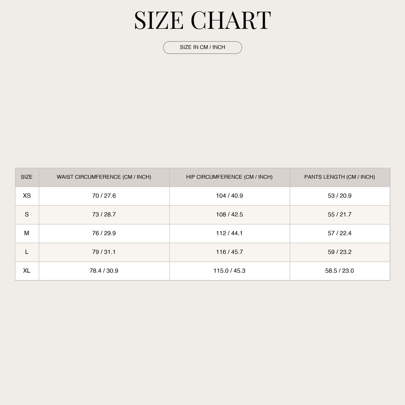 Loose linen pants in Capri style for men size chart