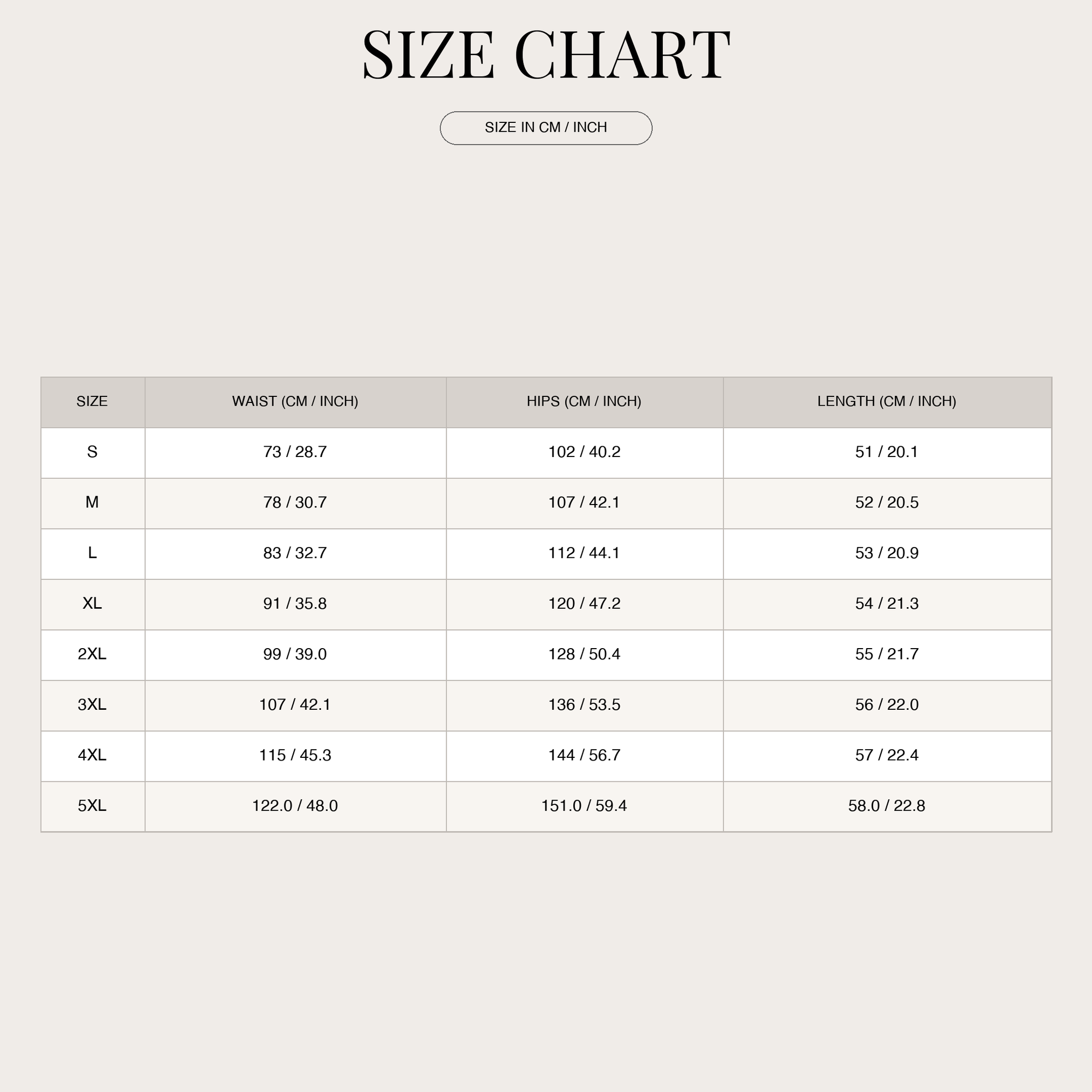 Size chart