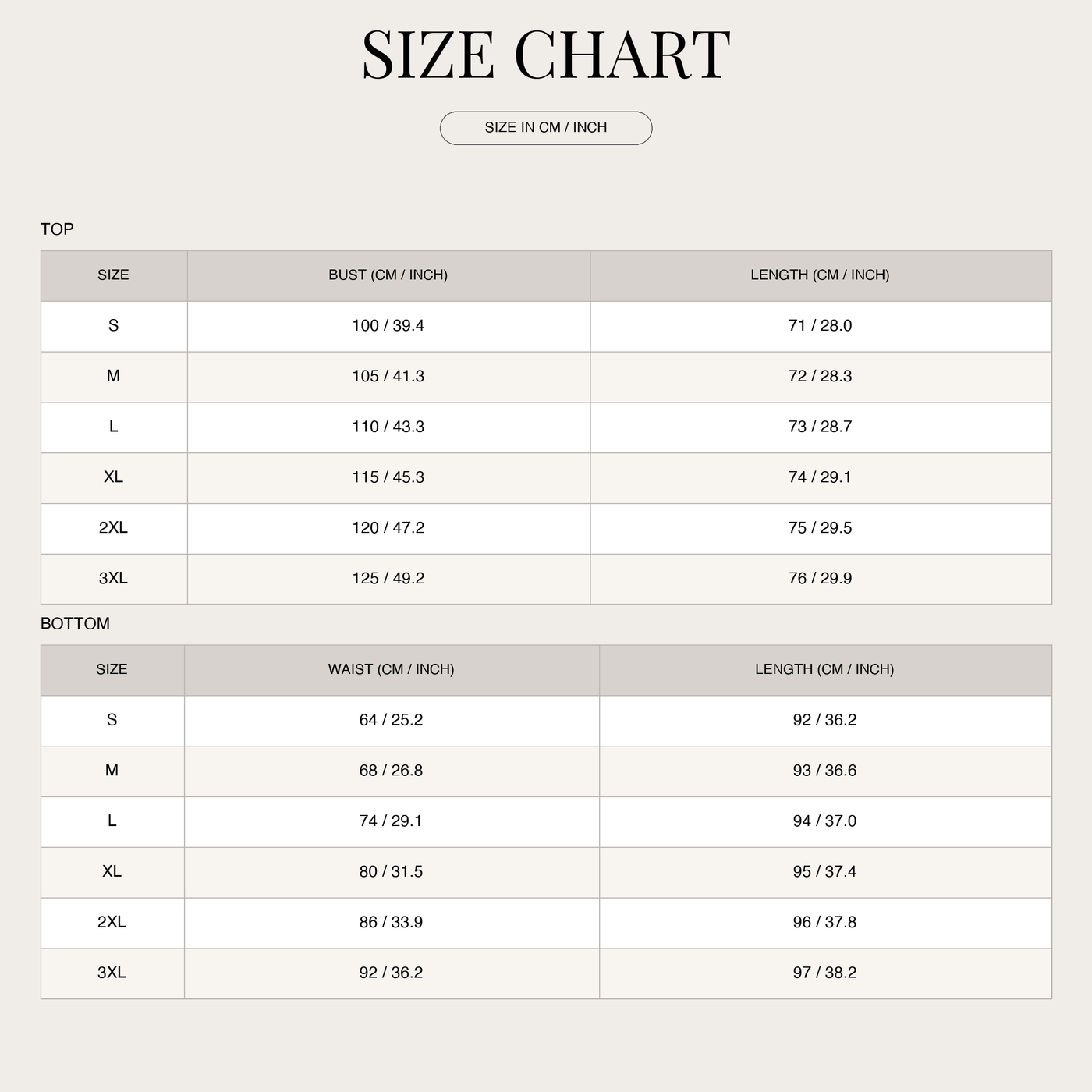Airy linen set with wide legs for women size chart