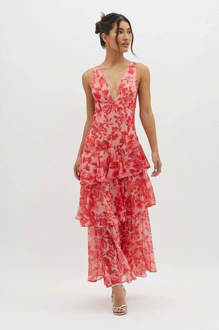 Luftiges Chiffon Maxikleid mit Blumenmuster für Damen