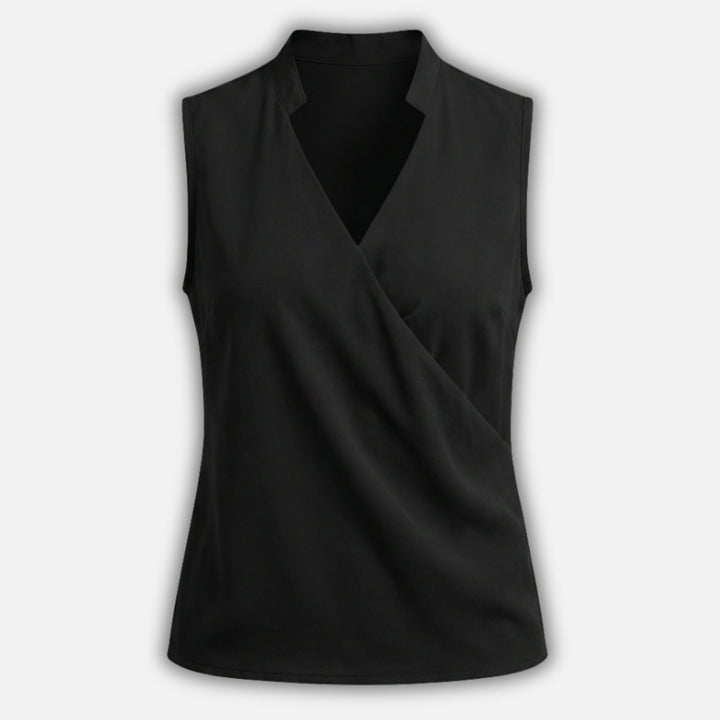 Top smanicato in viscosa con scollo a V e effetto incrociato per donna