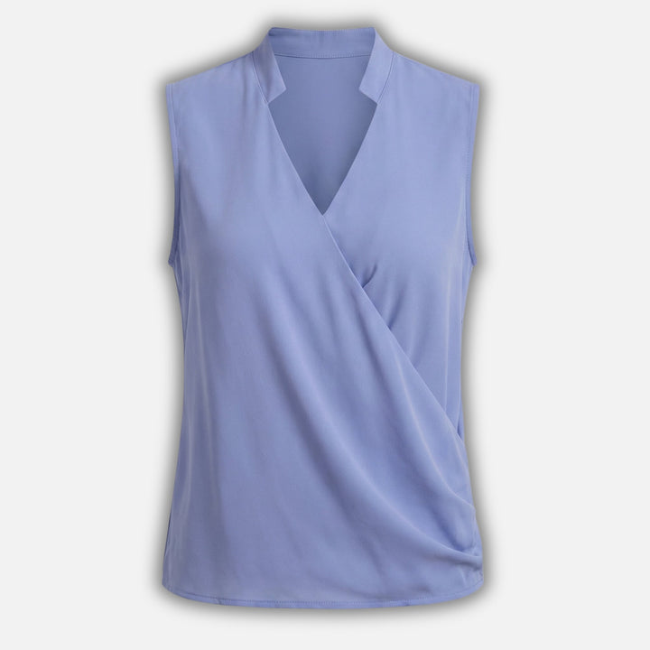 Top smanicato in viscosa con scollo a V e effetto incrociato per donna