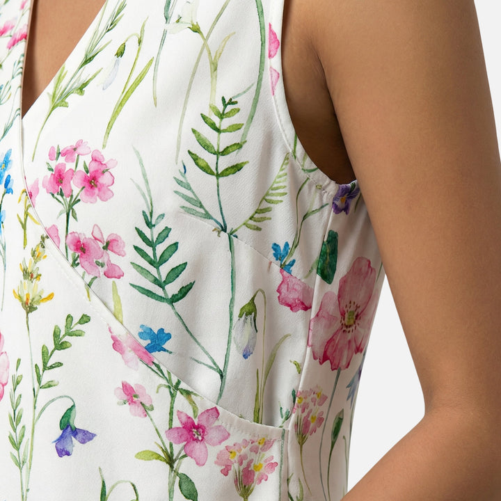 Top smanicato in viscosa con scollo a V e effetto incrociato per donna