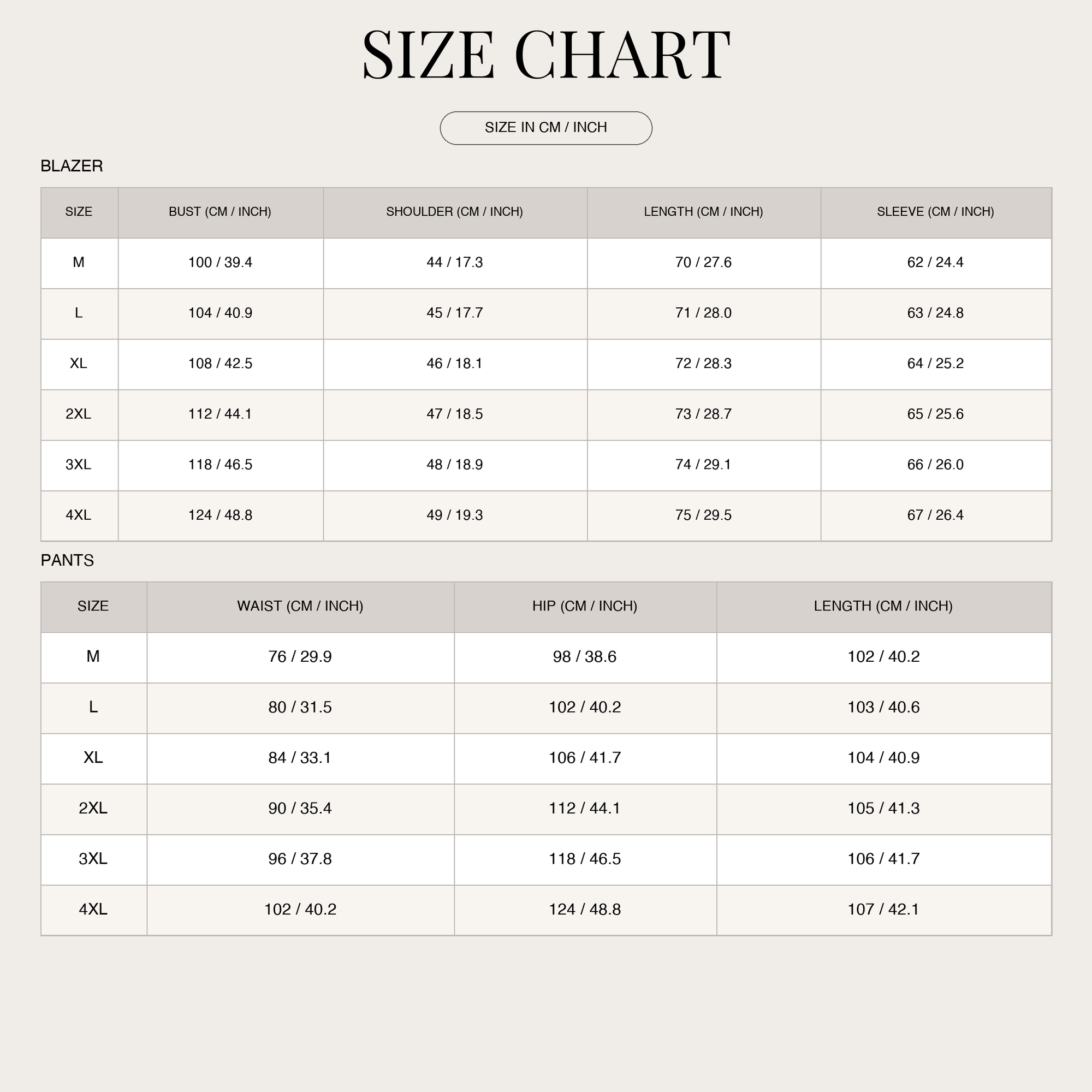 Size chart