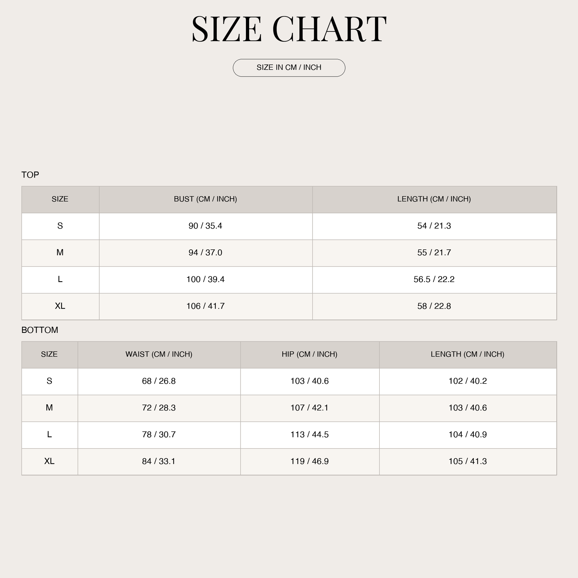 Size chart