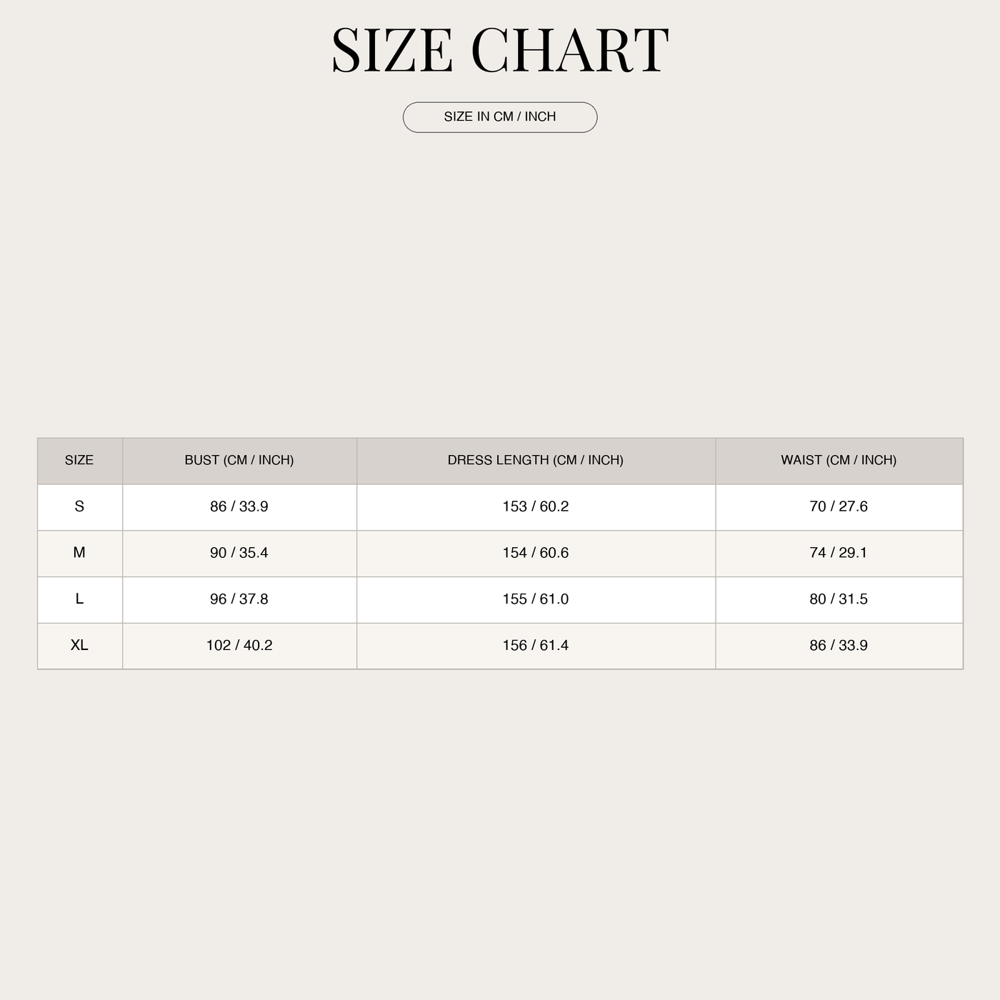 Csillogó maxiruha hölgyeknek, fűzővel size chart
