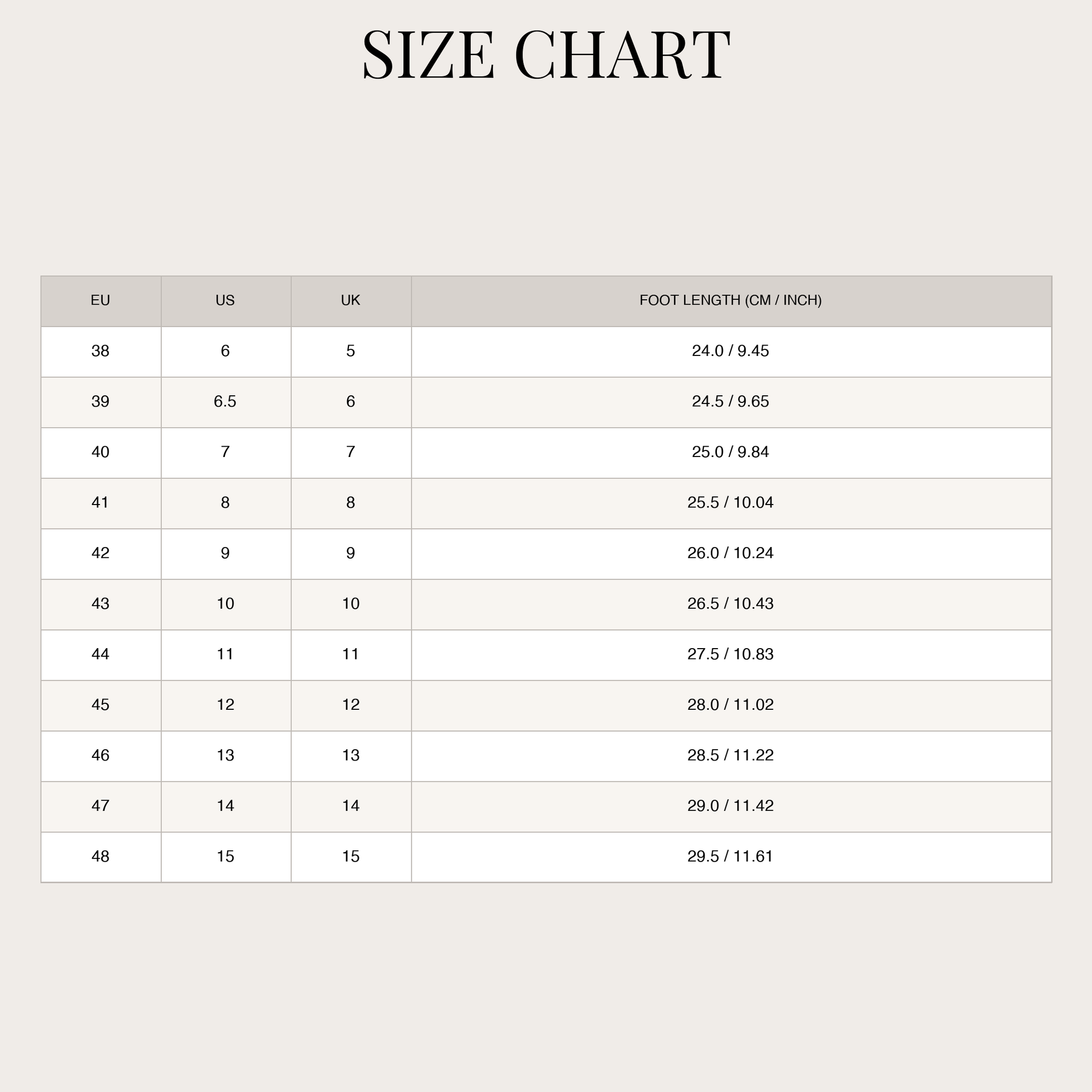 Size chart