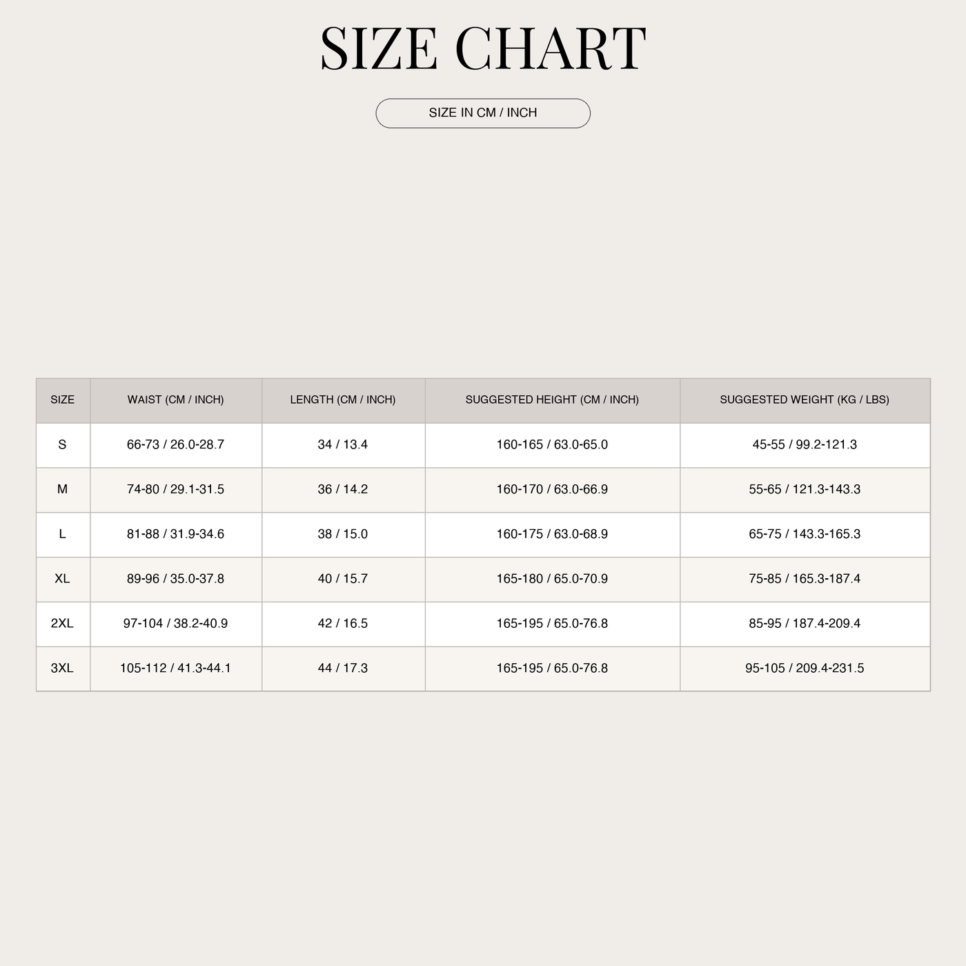 Quick-Drying Lined Swim Shorts with Elastic Waistband for Men size chart
