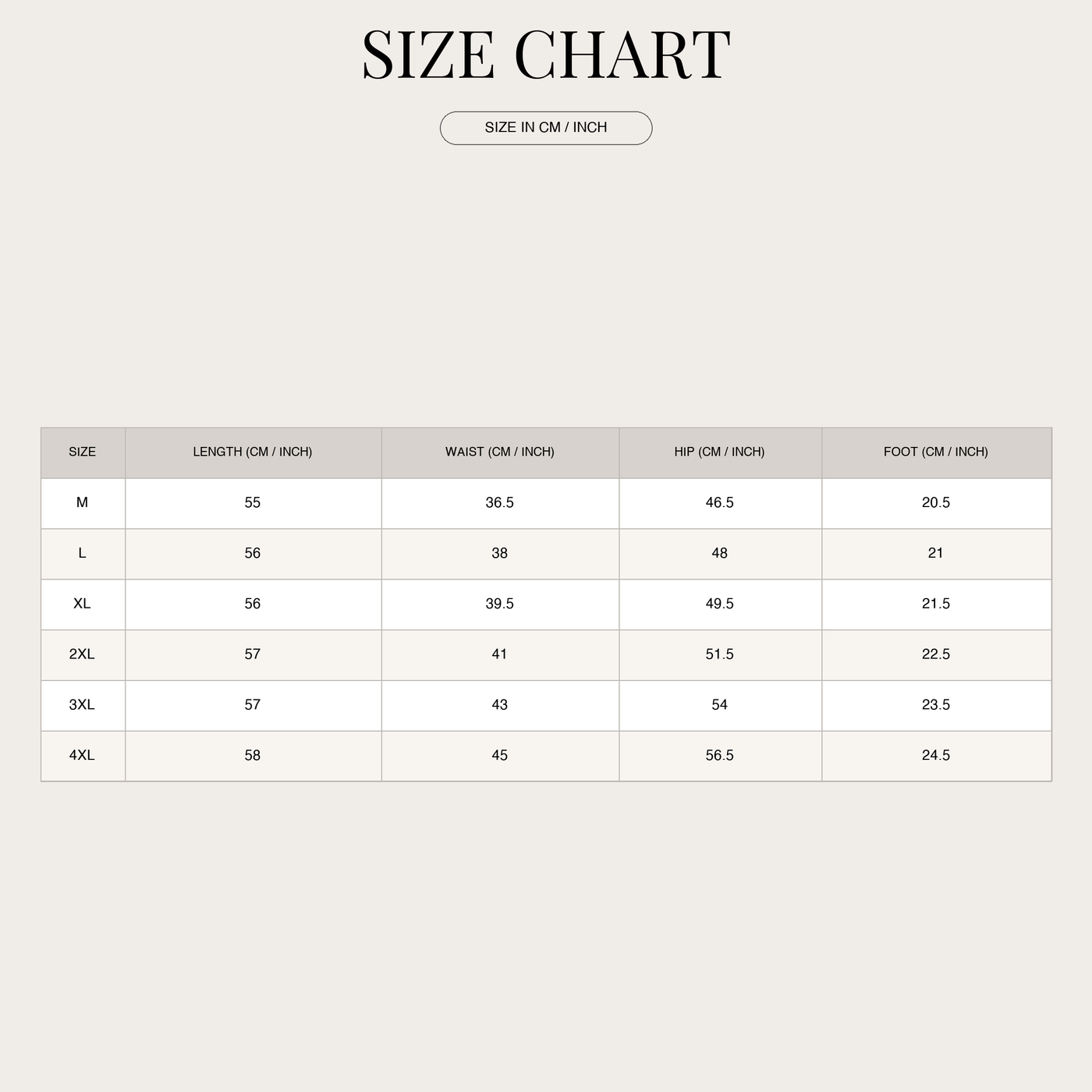 Shorts for Men – Loose Fit and Casual size chart