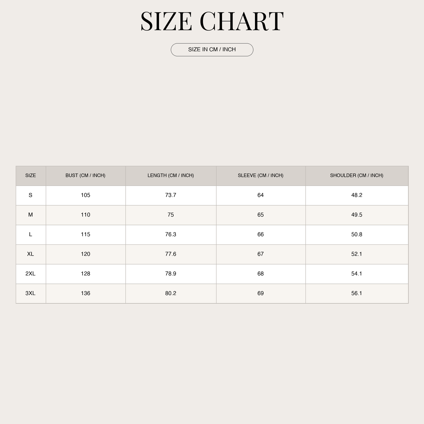 Linen shirt for men – bohemian with stand-up collar size chart