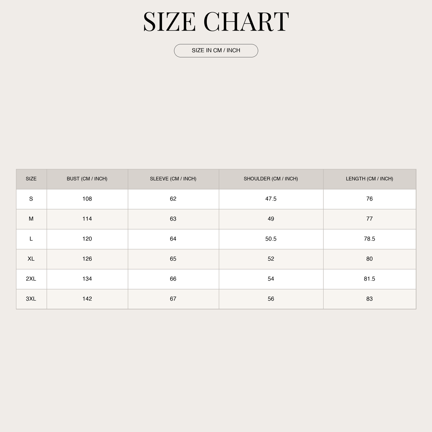 Linen shirt for men – loose fit & linen comfort size chart