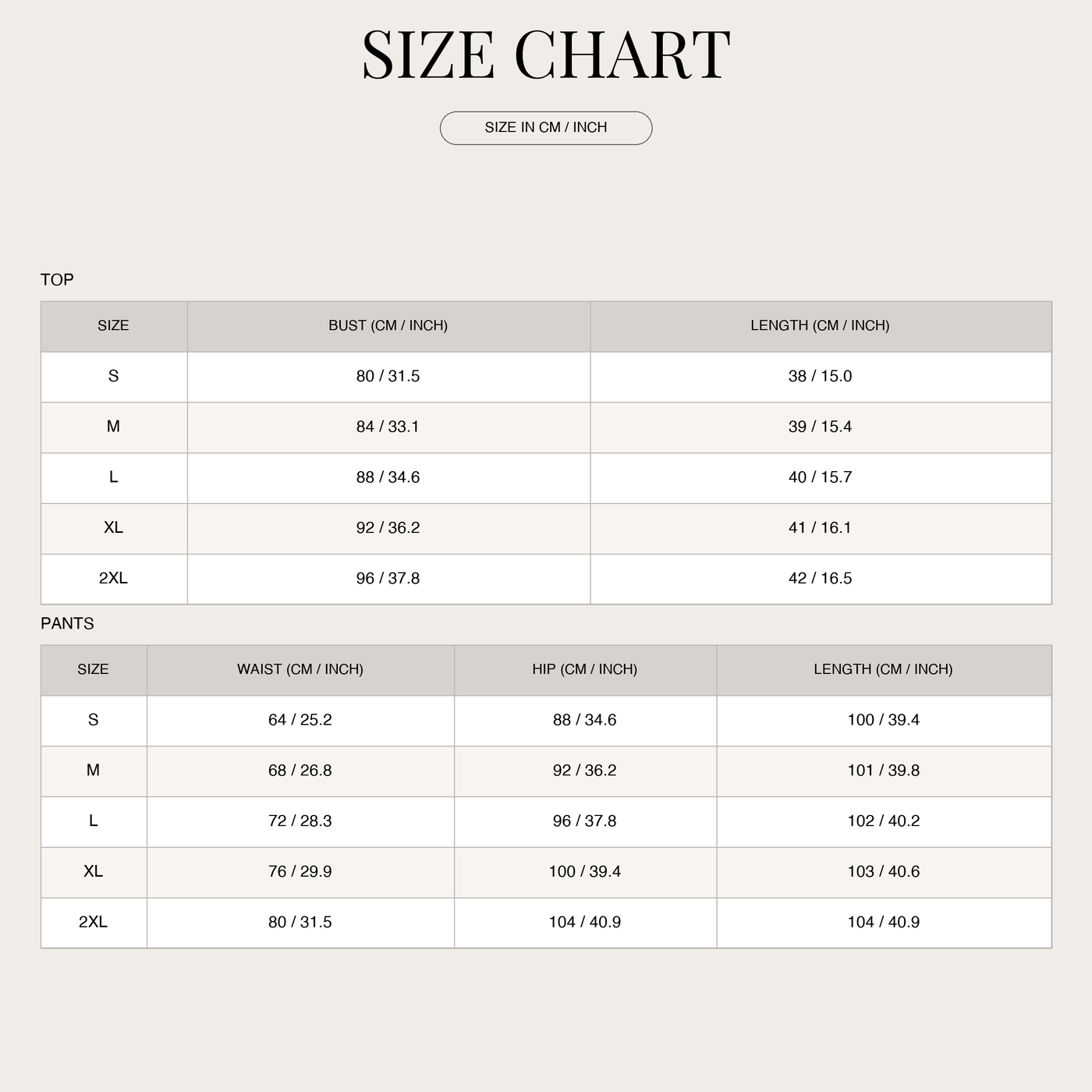 Palazzo pants set for women – crop top with wide leg size chart