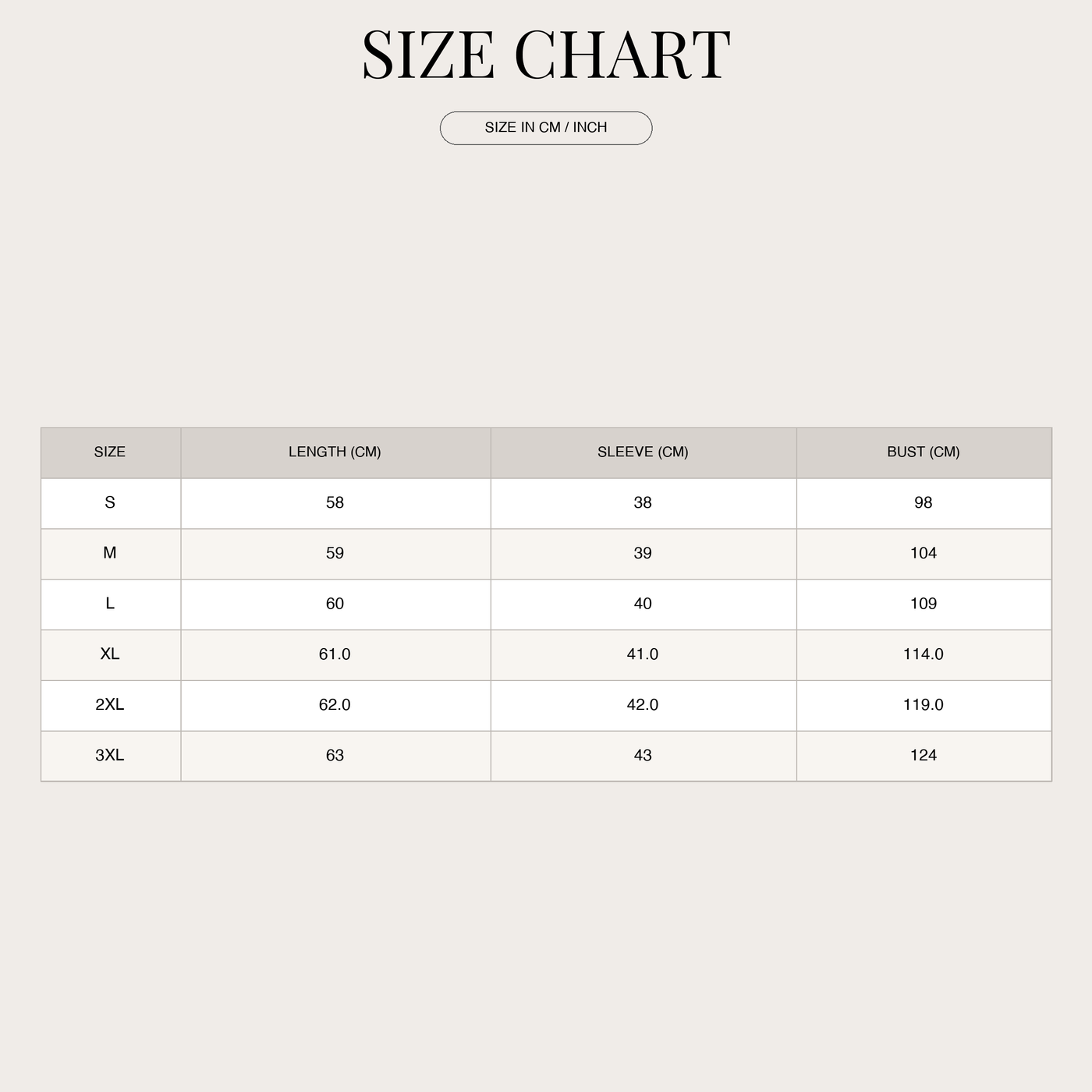 Camicia di lino da donna – scollo a V con maniche 3/4 size chart