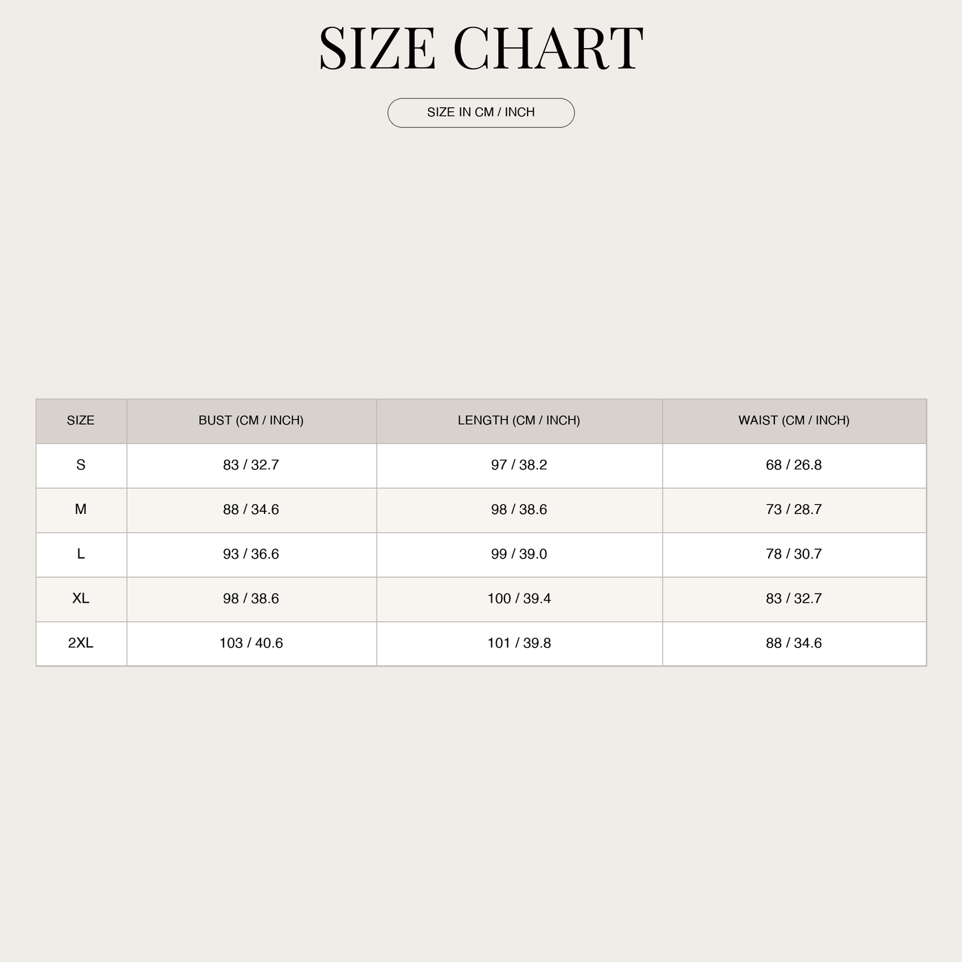 Denim Dress for Women – Slim Fit with Adjustable Straps size chart