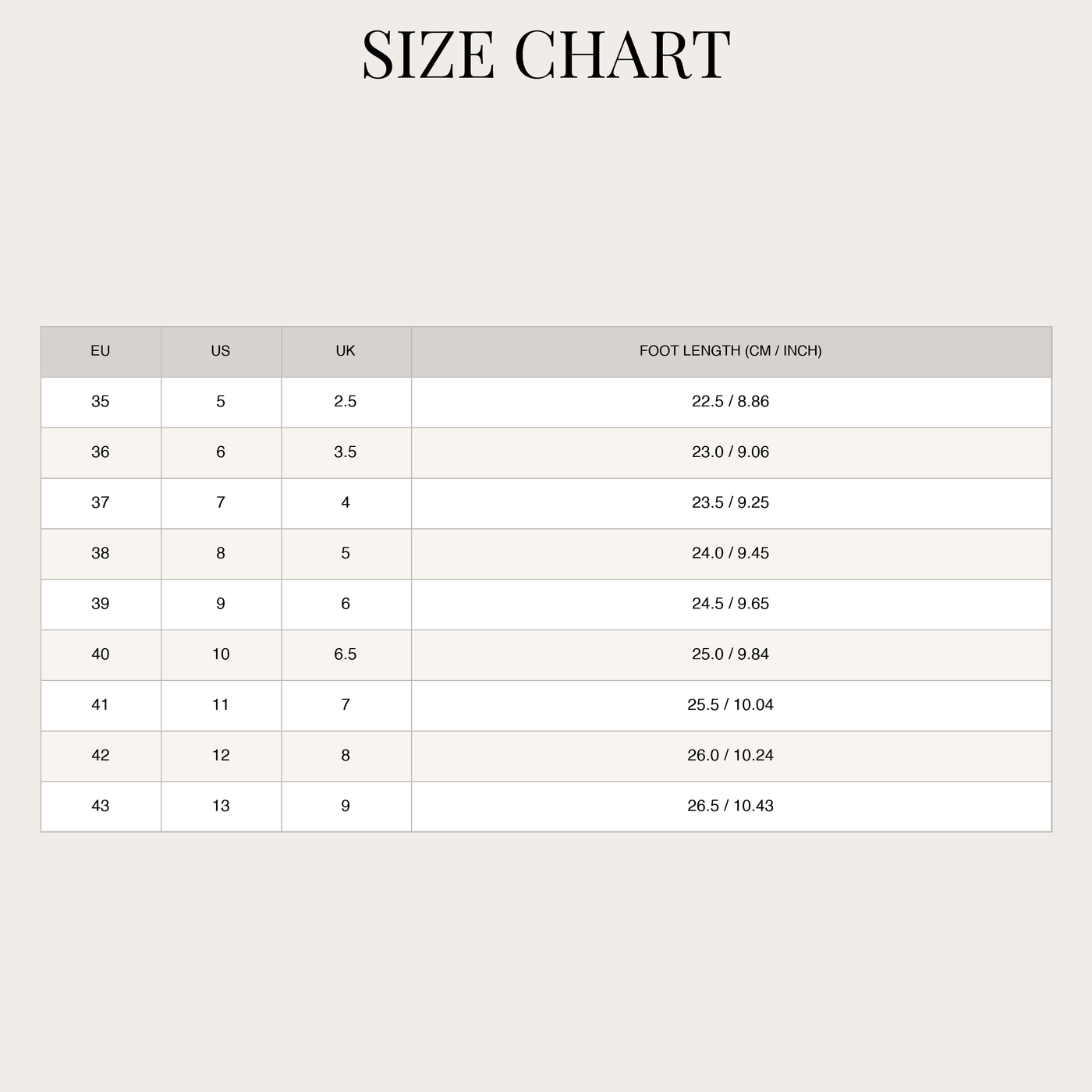 Mary Jane con zeppa da donna – comfort size chart
