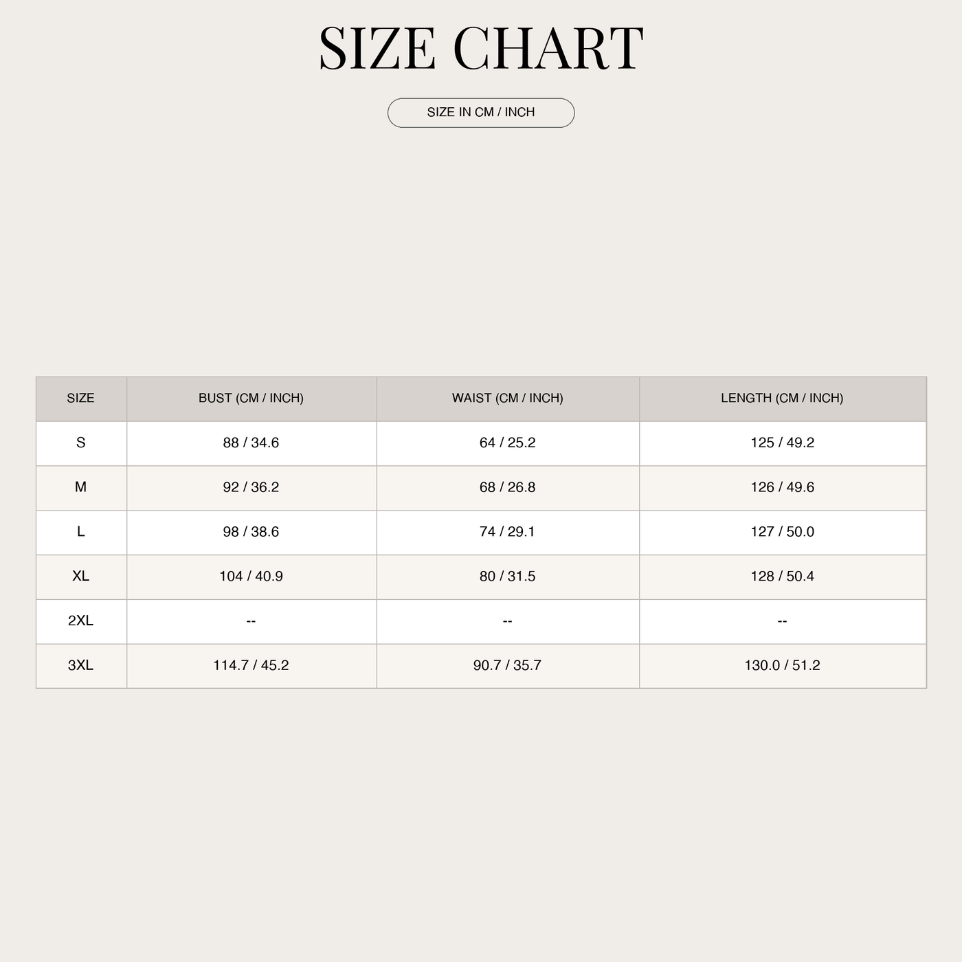 Abito midi da donna – maniche lunghe con scollo a V e spacco size chart