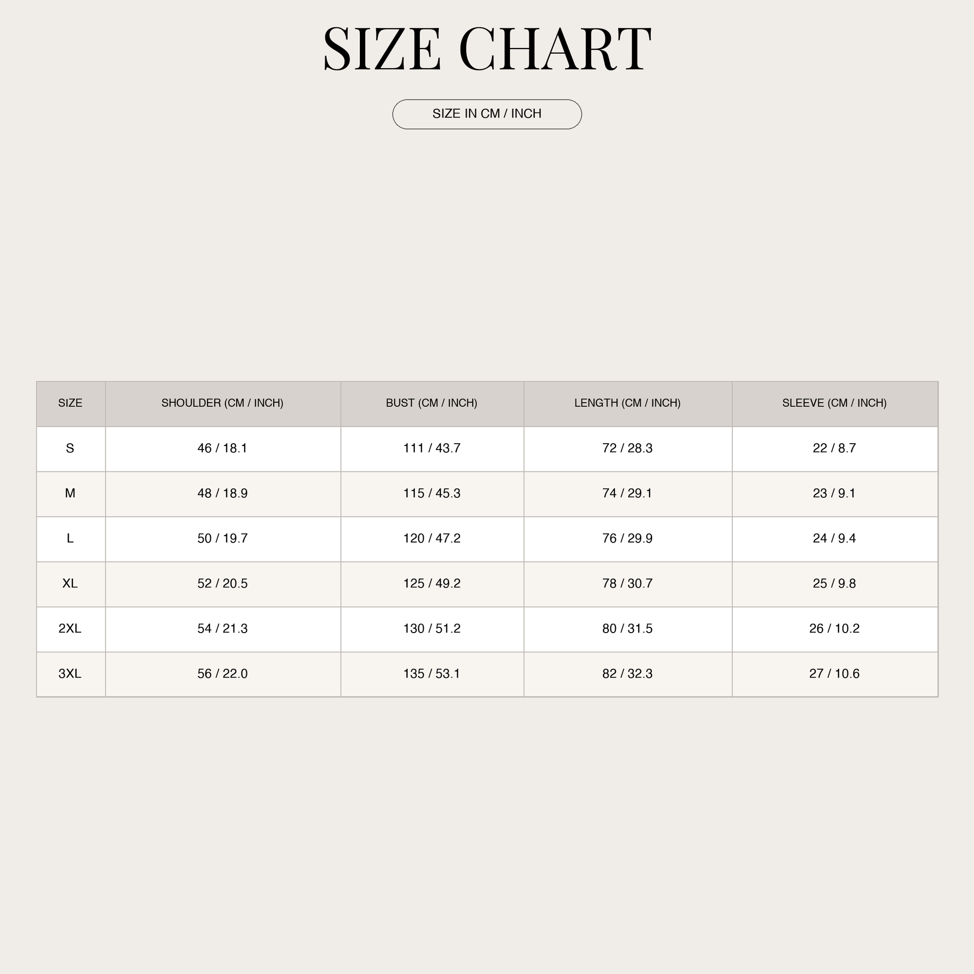 Size chart