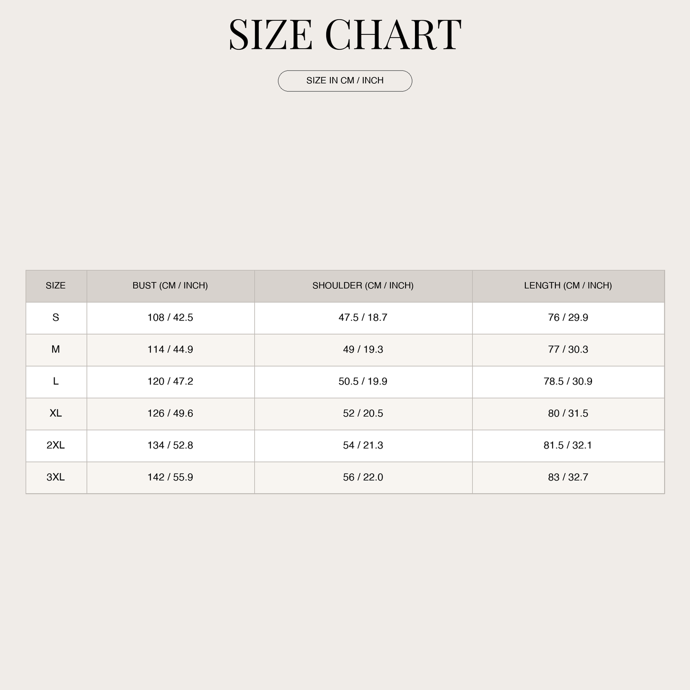 Linen Summer Shirt for Men – Slim Fit with Open Collar size chart