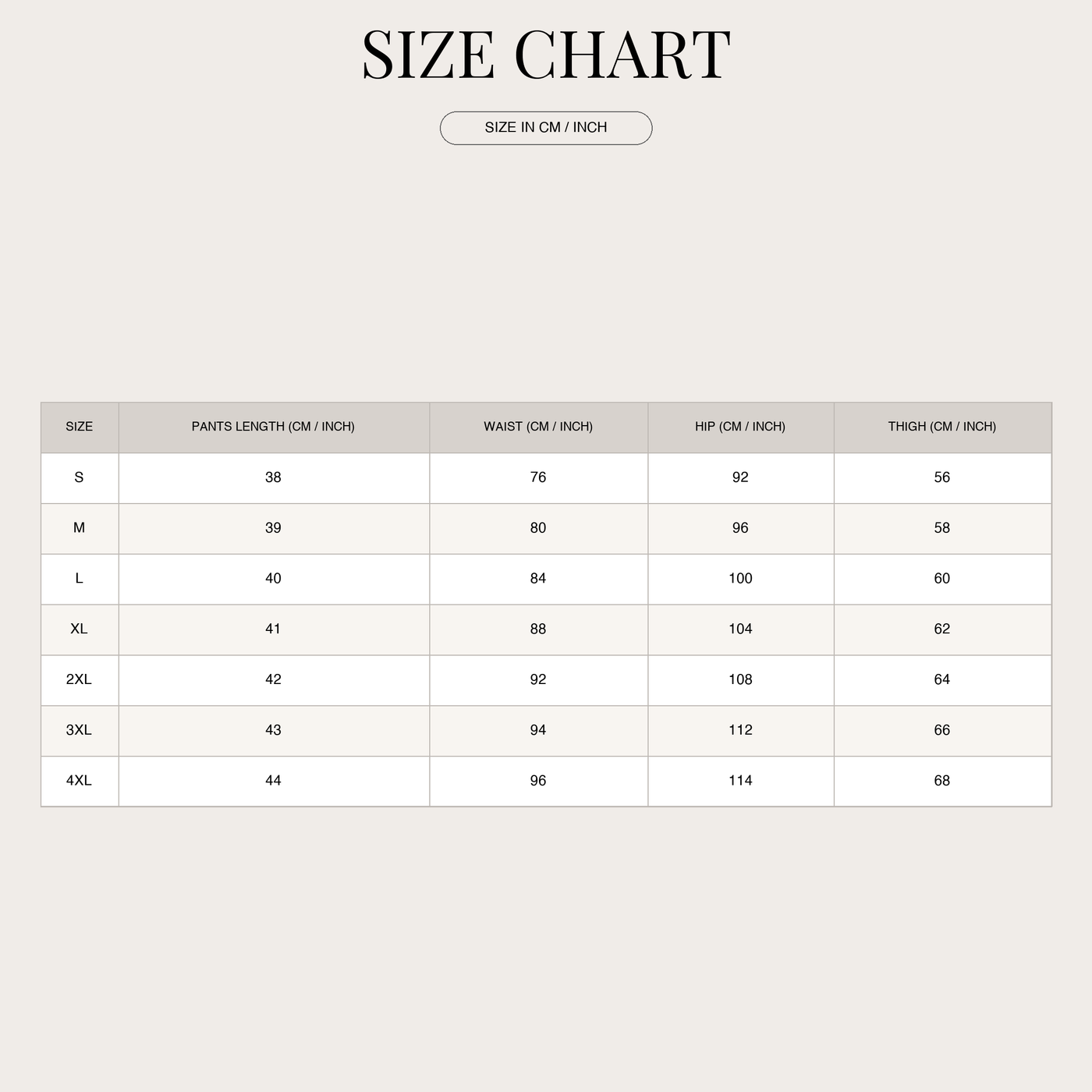 Chino summer shorts for men – straight cut with belt loops size chart