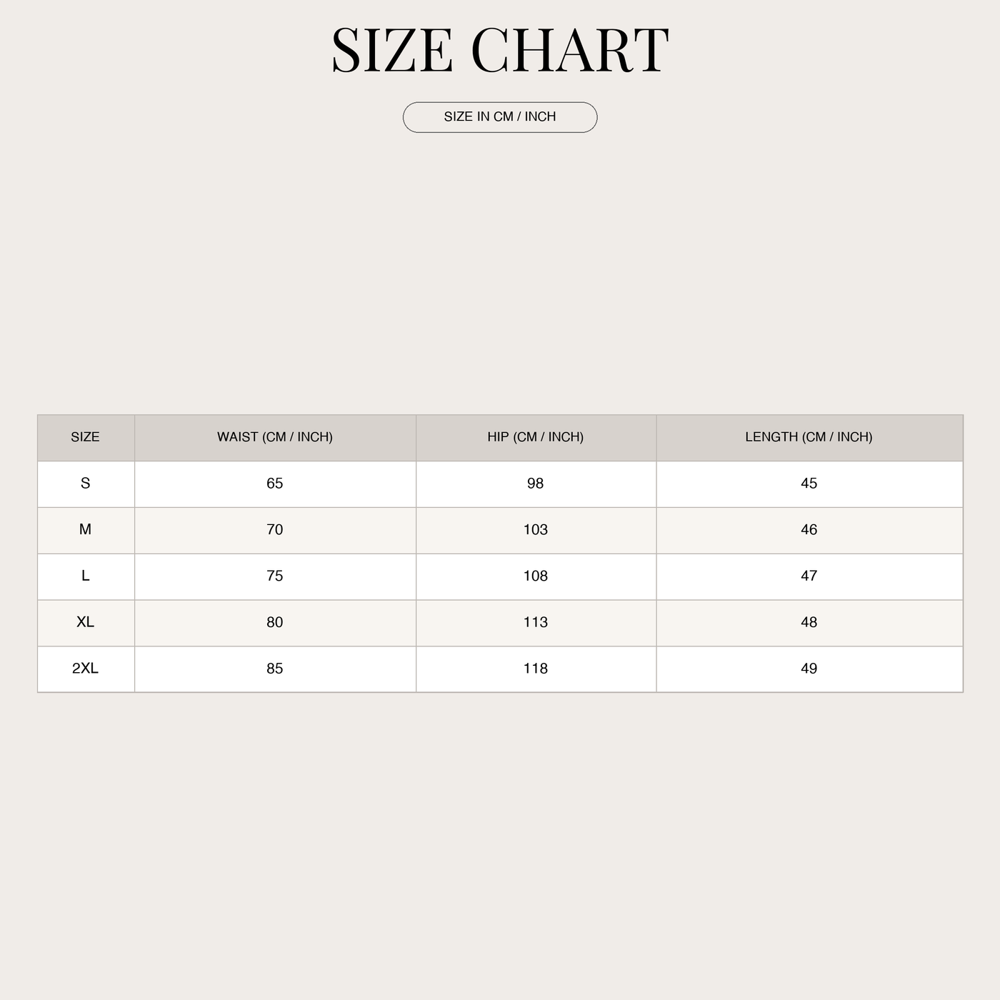 Cargo shorts for women – button closure with cargo pockets size chart