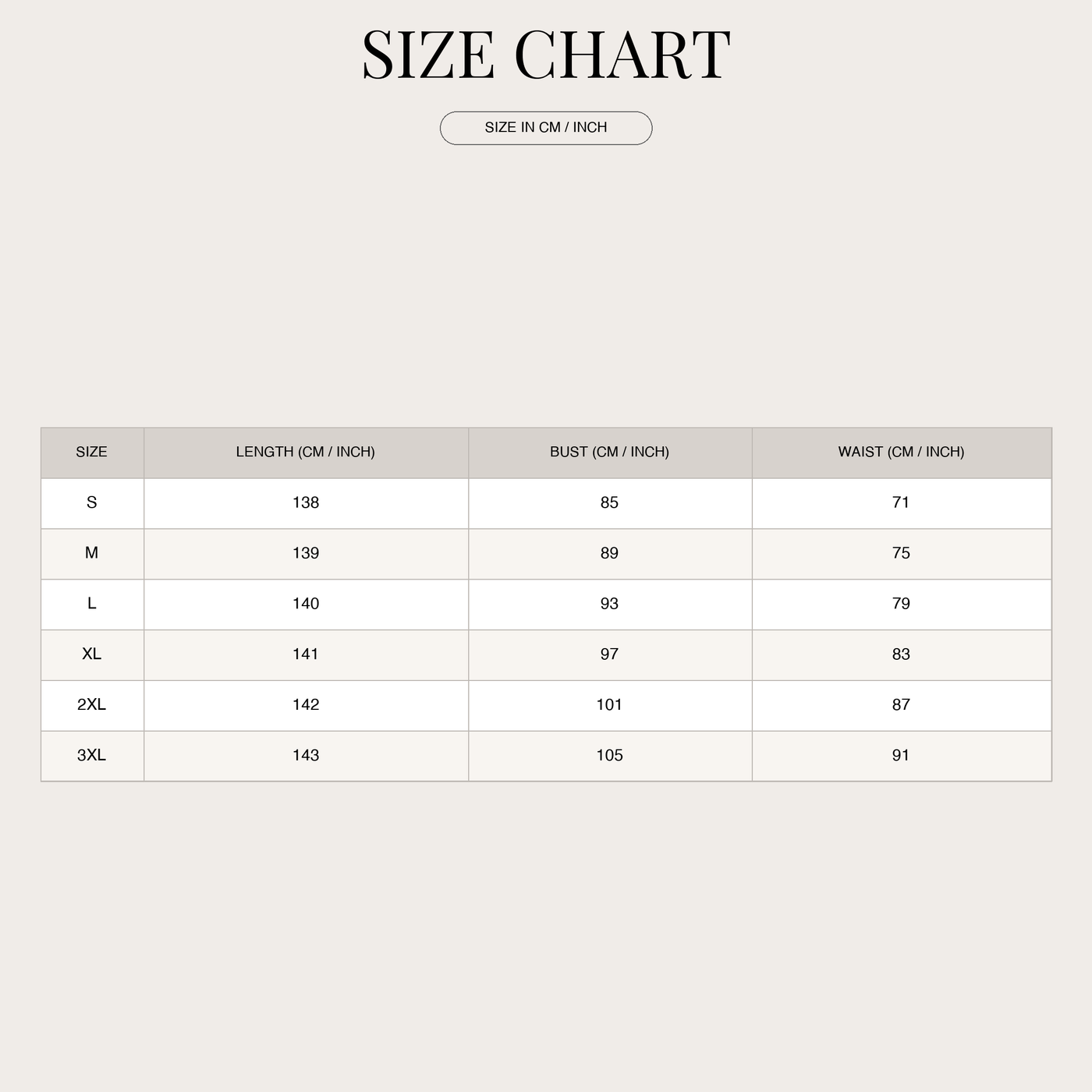 Elegant wrap dress for women – V-neck & 3/4 sleeves size chart