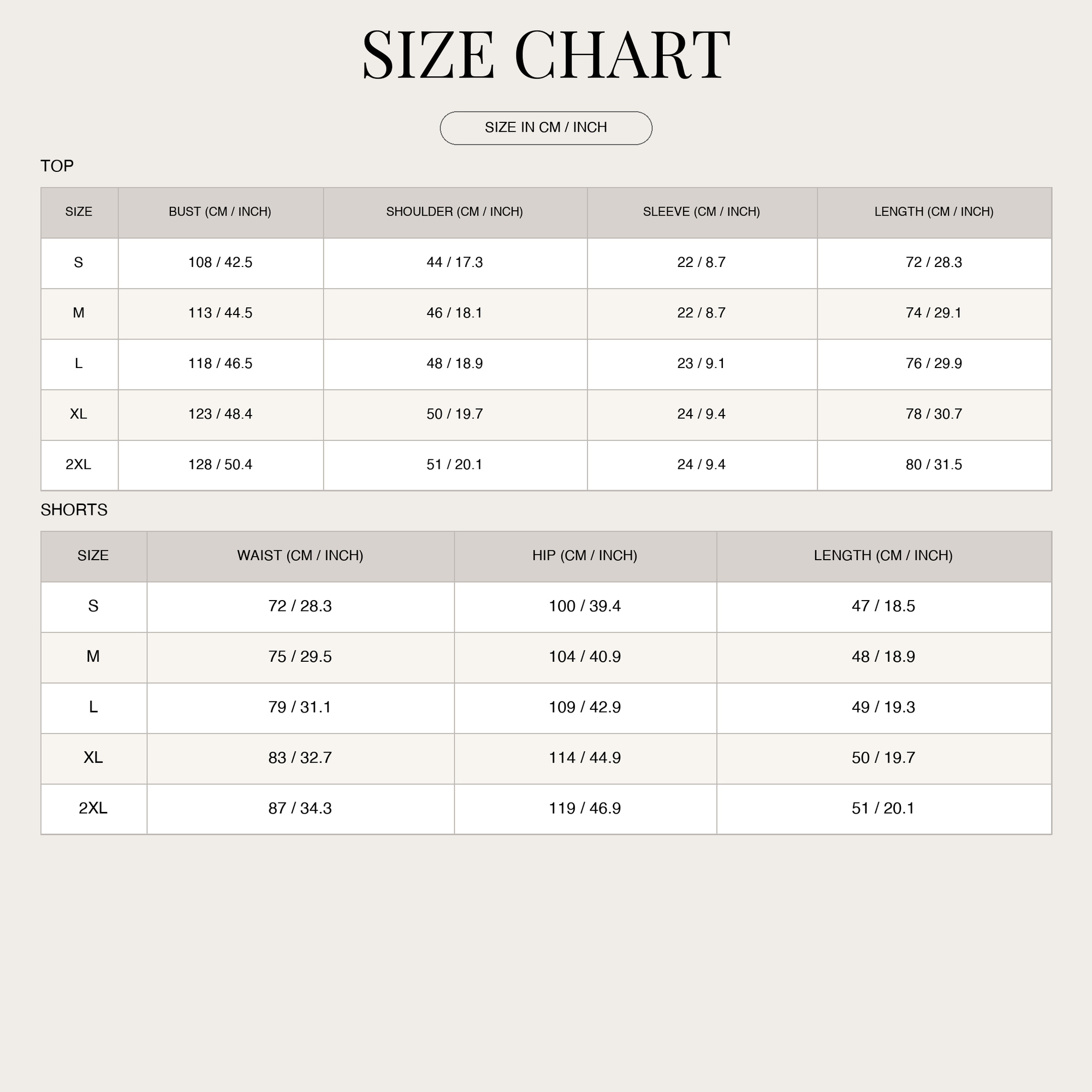 Size chart
