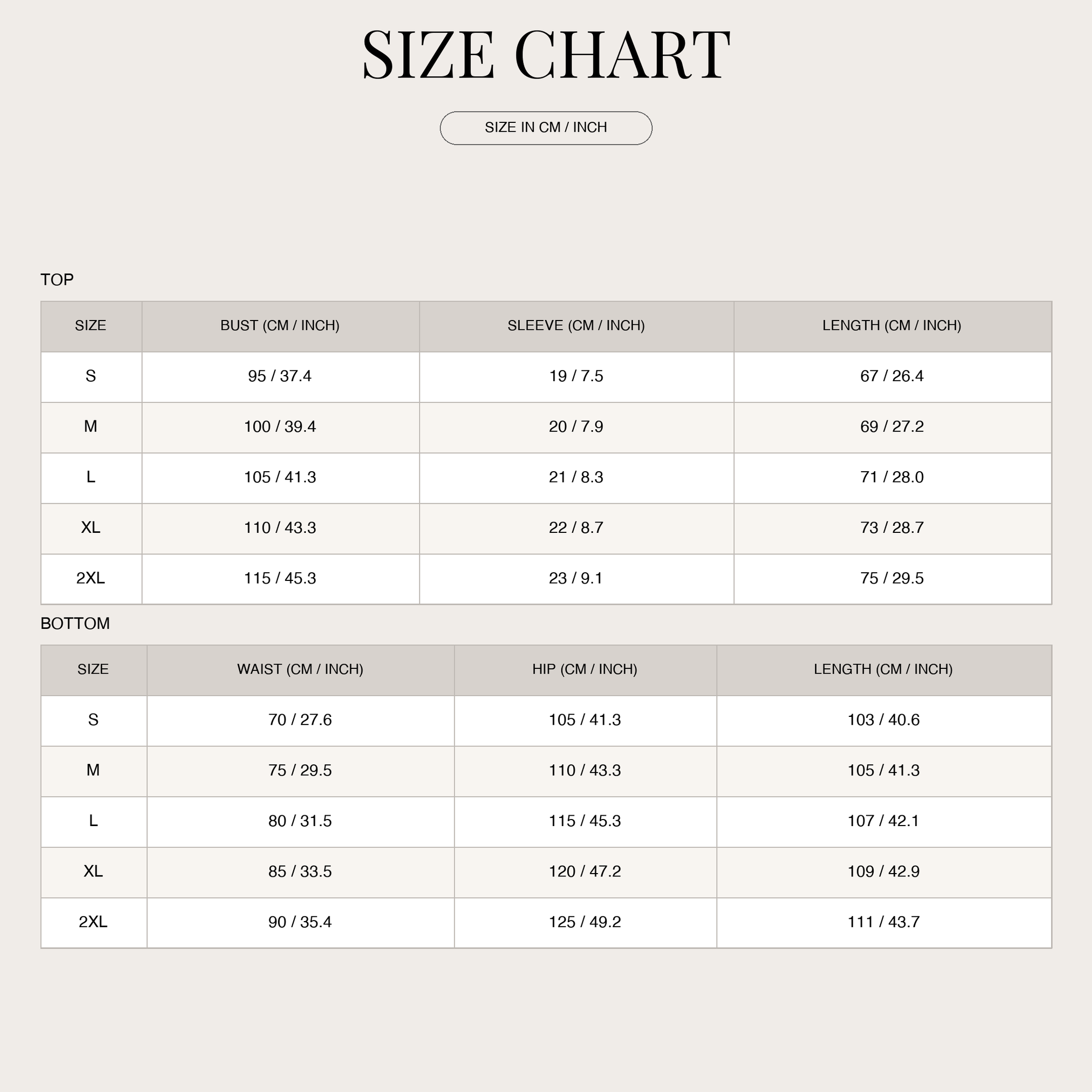 Size chart