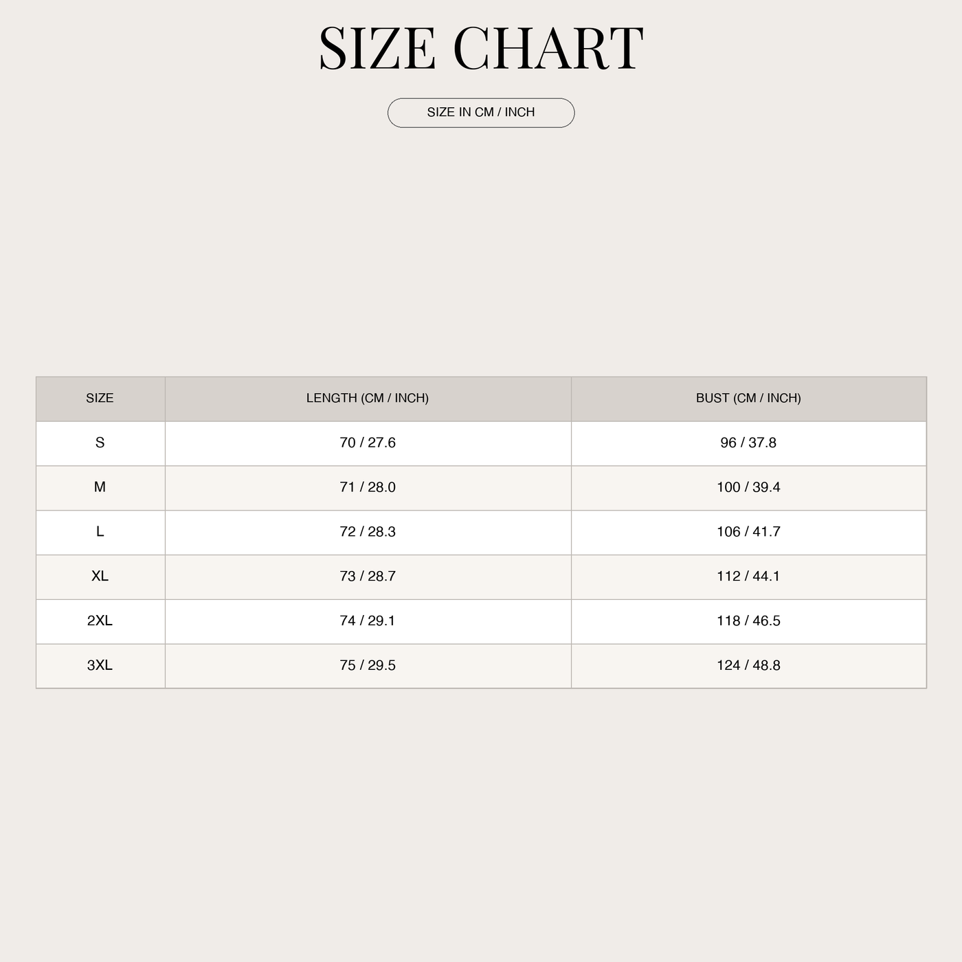 Summer Blouse for Women – Casual with Button Placket size chart