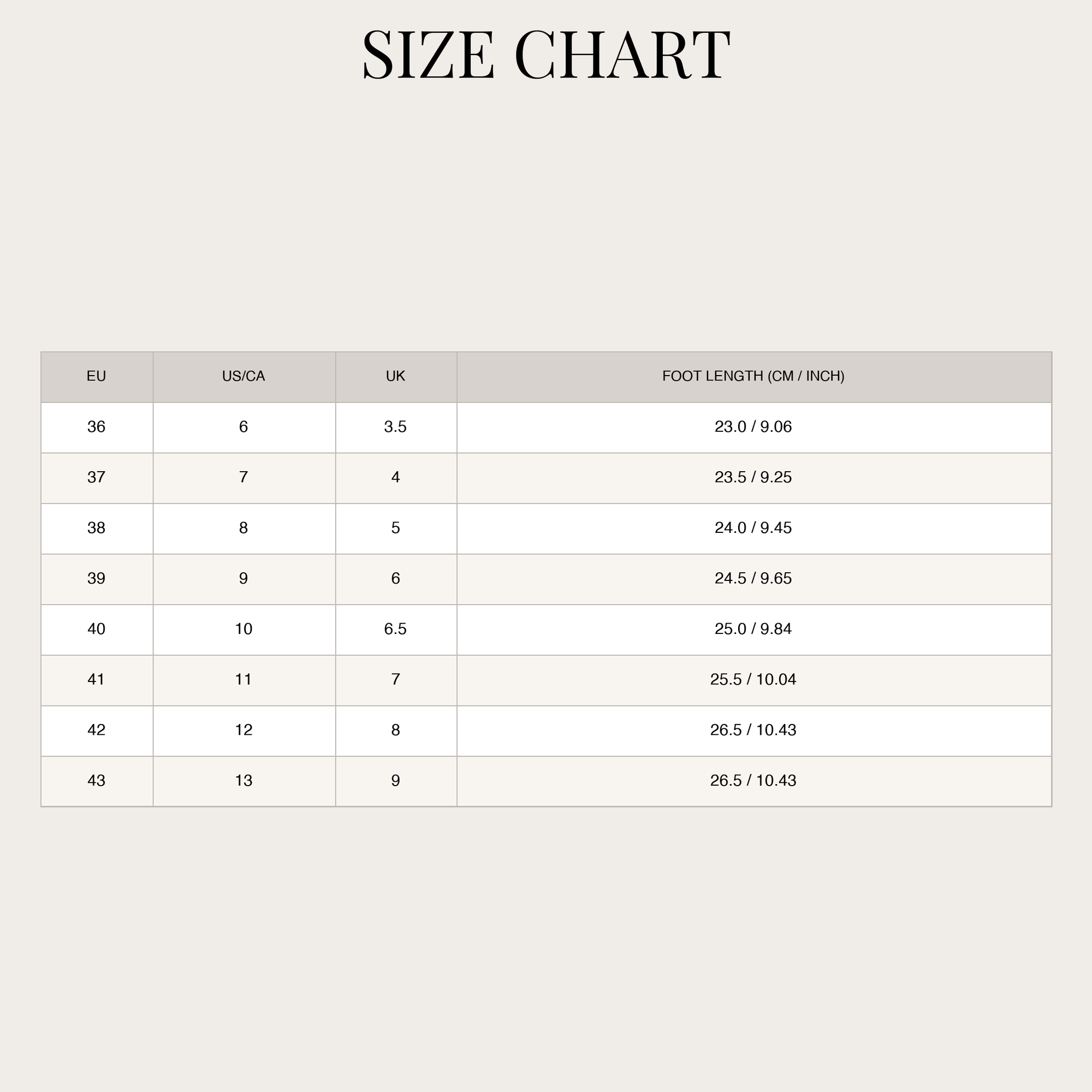 Size chart